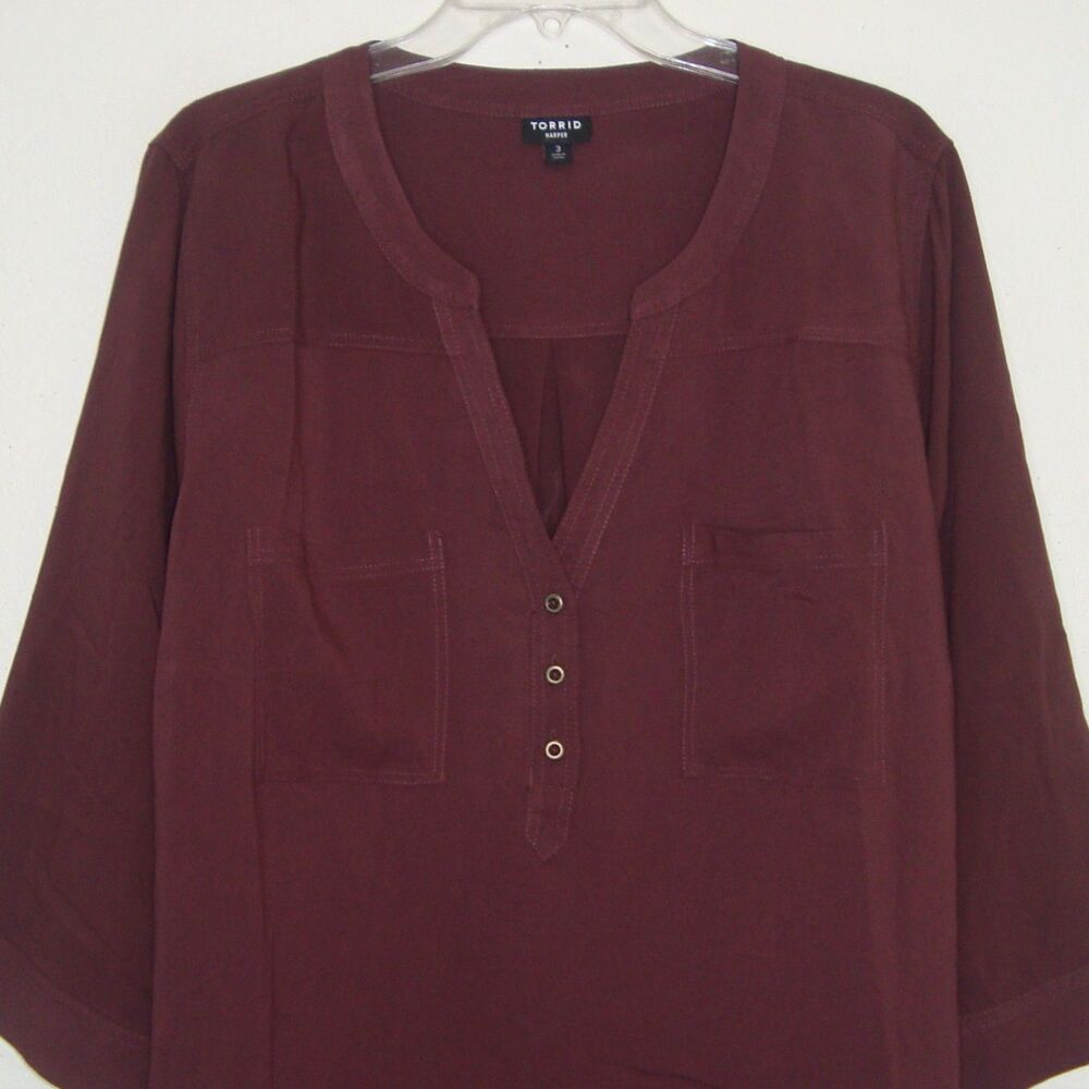 TORRID Harper Challis Pullover 3/4 Roll Tab Sleeve Tunic Size 3 - Picture 8 of 13